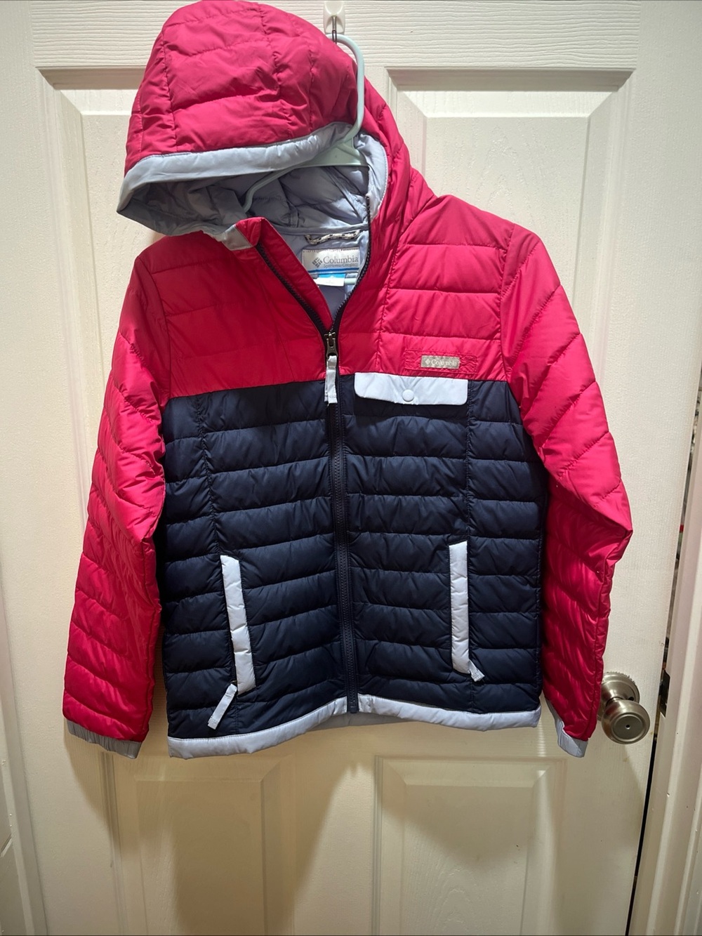 Columbia Two-Tone Hooded Puffer Jacket - Pink & Navy